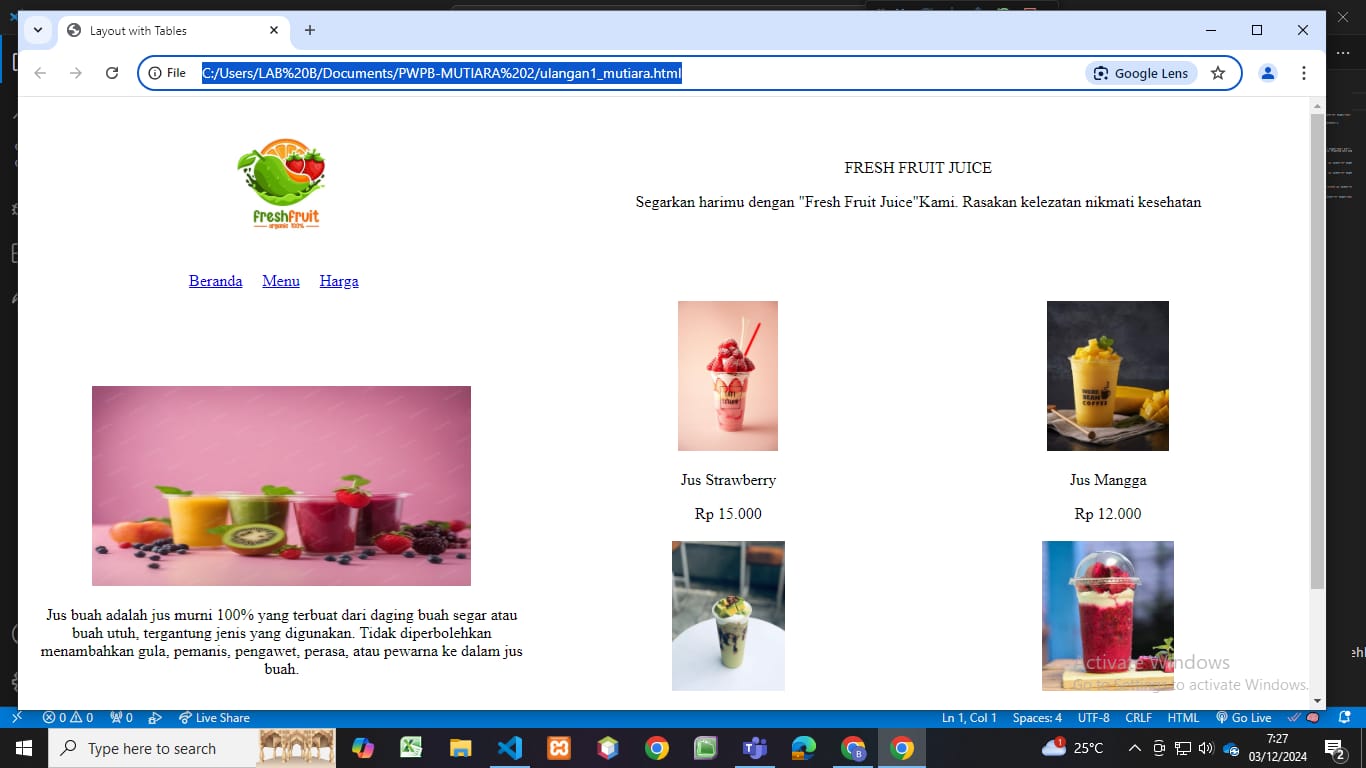Screenshot of a web application for a drink shop